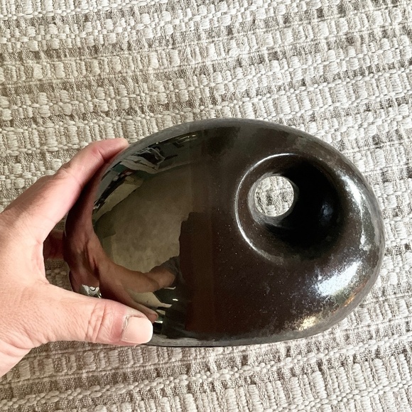 MCM Ceramic Art decoration Display round flat look through hole Iridescent Brown - Picture 3 of 7